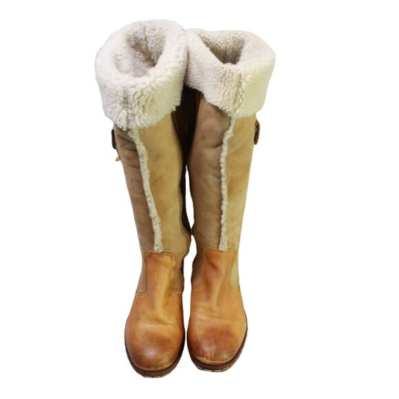 Area Forte Tan Leather Fleece Lined Side Zip Knee High Boots EU 38 US 7 - Picture 5 of 9